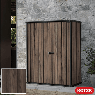 Keter Rosewood 4ft 6" x 2ft 4" (1.4 x 0.7m) 1,415 Litre Vertical Storage Shed with Shelves - Costco