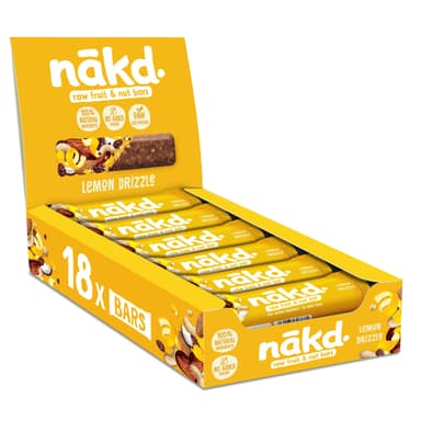 Nakd Lemon Drizzle Natural Fruit & Nut Bars - Vegan - Gluten Free - Healthy Snack, 35 g (Pack of 18) | Vegan and gluten-free - Amazon