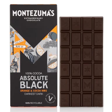 Montezuma's Absolute Black, 100% Cocoa, Dark Chocolate Orange & Cocoa Nibs, Gluten Free & Naturally Vegan, 90g (£2.66 S&S) - Amazon