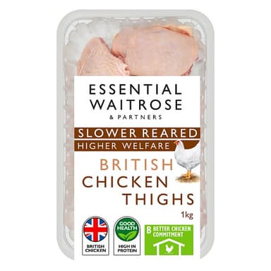 Waitrose Slower Reared Chicken Thighs, Skin-on & Bone-in - 1kg - Waitrose