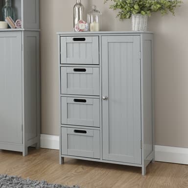 Home Source Colonial 4 Drawer 1 Door Chest of Drawers Multi Storage Tong & Groove - Grey - Amazon