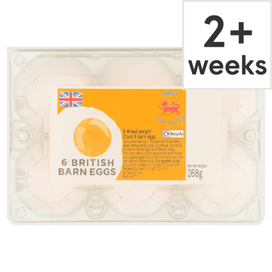 Tesco 6 Mixed Weight Barn Eggs 268g - Tesco