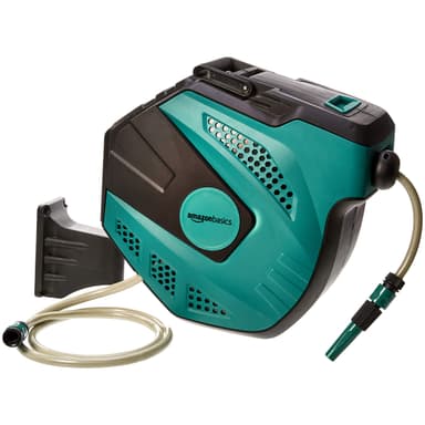 Amazon Basics Auto-Rewindable Hozelock Wall-Mounted Hose Reel, 25 m, Black and Green - Amazon