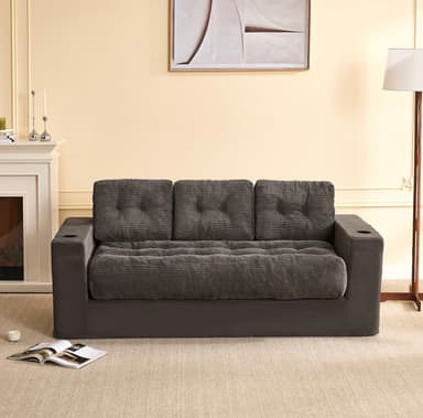 Ochama 3-Seater Corduroy Couch - Grey - Joybuy