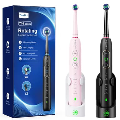 2 Pack Rotating Electric Toothbrush with 10 Brush Heads, 3 Intensities 5 Modes, Wireless Wall Charging Station - Amazon