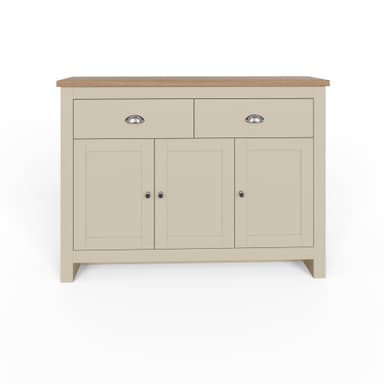 GFW Lancaster Large Sideboard, Cream and Oak Effect Storage Cabinet with 3 Doors and 2 Drawers - Amazon