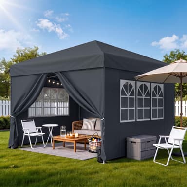 DWVO Gazebo with Zip-up Sides, 3x3m Foldable UV50+ for Camping, Grey, Waterproof with Carry Bag and 4 Sandbags - Amazon