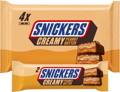 Snickers Creamy Peanut Butter & Milk Chocolate Snack Bars Multipack 146g (4 Pack) - £1.43 / £1.35 S&S - Amazon