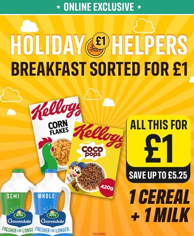 2 Litre Cravendale Fresh Milk + 1 x Kellogg's Cereal (670g Cornflakes or 420g Coco Pops) - online - Iceland