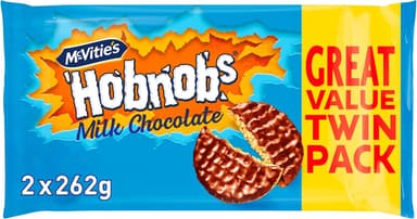 McVitie's Hobnobs The Oaty One, Milk Chocolate Biscuits Twin Pack, 524 g (2 x 262 g) With Voucher £2.85 S&S - Amazon