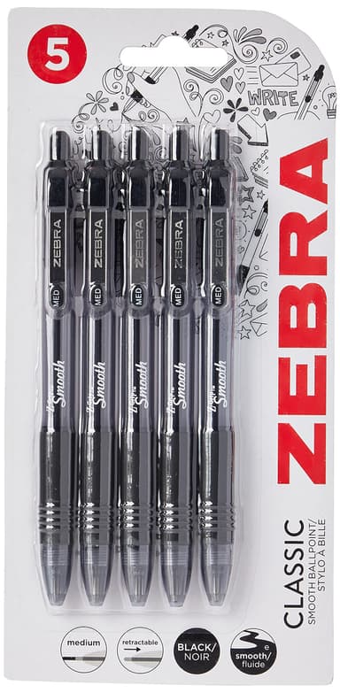 Zebra Pen Z Grip Black Ballpoint Pens 5-Pack, Black Ink, Medium Point - Amazon