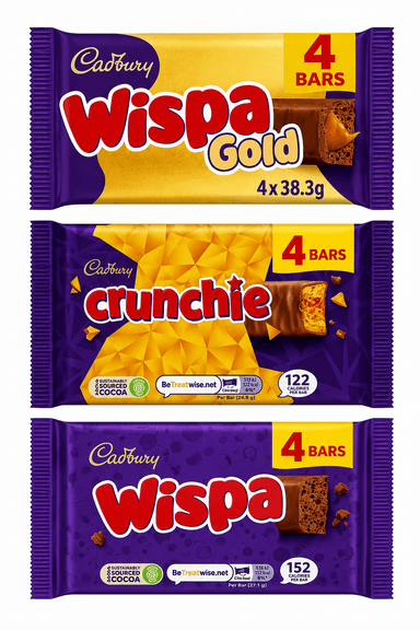 Cadbury Wispa Gold / Cadbury Wispa / Cadbury Crunchie Chocolate Bars 4pk - (S&S £1.42 / £1.28) - Amazon