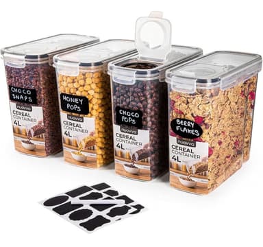 4Pcs Set Plastic Food Storage Containers – Practical Cereal Dispenser – Food Grade and BPA Free - Sold by MALMO / FBA - Amazon