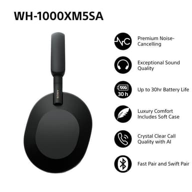 Sony WH-1000XM5SA Over-Ear Wireless Headphones in Black - Discount Applied at Checkout - Costco
