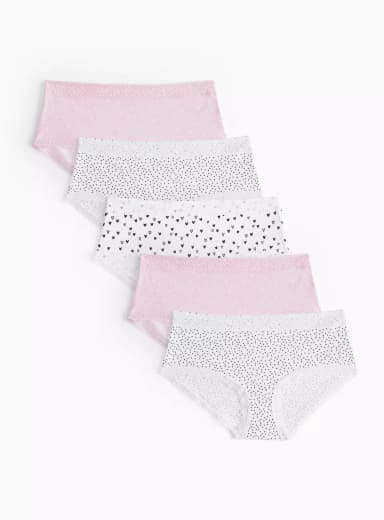 Girls Pink & Mono Print Short Knickers 5 Pack - Free C&C - Argos
