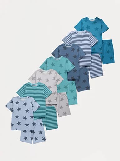 Kids 7 Pack Short PJs (Bright Vehicle, Unicorn Ballerina, Bright Food, Stars & Stripes, Gamer Icons, Bow & Spots) 1.5-6Y, 6-14 £15+ Free C&C - George At ASDA