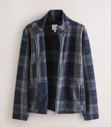 Men's Brown Check Full Zip Funnel Neck Fleece ( XS to 2XL ) - Free click and collect - Next
