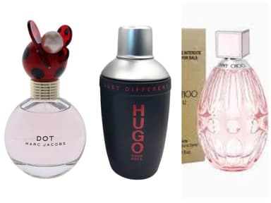Testers - Marc Jacobs Dot 100ml / HUGO Just Different 75ml £11.75 / Jimmy Choo L'Eau 90ml £14.75 - The Beauty Store