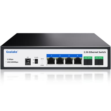 Goalake 6 Port 2.5G Switch, 4 x 2.5G Base-T Ports, 2 x 10G SFP+, Umanaged, Metal, Fanless, Wall Mountable - Sold by GLK-EU / FBA - Amazon