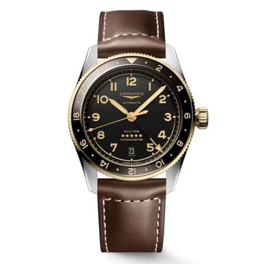 Longines Spirit Zulu Time 39mm Steel & 18k Gold Automatic Watch with Brown Leather Strap, Model: L3.802.5.53.2 - Lunn's Jewellers