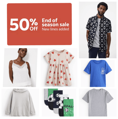 50% off Tu Sale - Further Reductions & New Lines Added (Women's, Men's, Kids, Baby, Brands) E.g Plain T-shirt - Free C&C - Argos