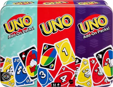 Mattel Games UNO Card Game with 2 Add On Packs with Storage Tin - Amazon