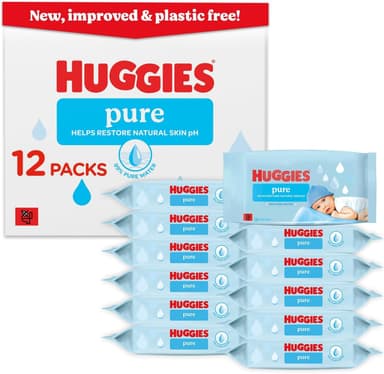 Huggies Pure Plastic Free Baby wipes - 12 packs of 48 wipes - ASDA Groceries