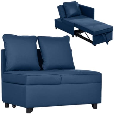 Homcom Convertible Single Sofa Bed Thick Padded Seat 3-in-1 Chair Bed Blue - Amazon