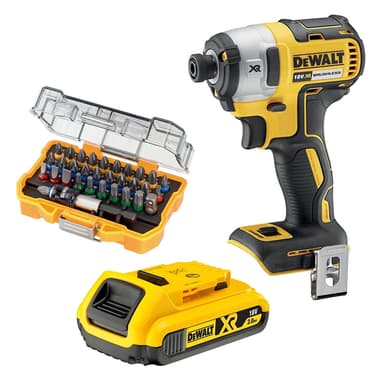 Dewalt DCF887N 18V XR Brushless Impact Driver - Body, 1x 2.0Ah Battery & 32 Piece Bit Set - ITS