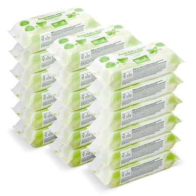 by Amazon Fresh Baby Wipes, 1080 Wipes, 18 Pack of 60, Plant-Based Wipes Without Plastic - £8.98 S&S - Amazon