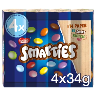 Smarties Milk Chocolate Tubes Multipack 4 x 38g Resealable Tubes - S&S £1.42 - Amazon