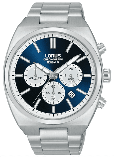 Lorus Men's Sports Chronograph (43mm) Blue Dial / Stainless Steel Bracelet RT363KX9 - James Moore Jewellers