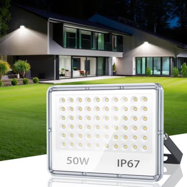 50W LED Floodlight, 5000LM, IP67 Waterproof, 6500K Daylight, Outdoor Security Light, Voucher Price, Sold by JUPAIEU / FBA - Amazon