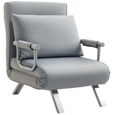 HOMCOM Single Chair Bed Click Clack Convertible Bed Settee Light Grey | Modern Faux Suede Upholstered Lounge Couch, with Pillow - Amazon