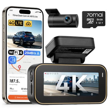 70mai Dash Cam Front and Rear 4K A810 Lite, 5Ghz WiFi 6 Dashcam + 64GB SD Card - sold by 70mai-EU / FBA - Amazon