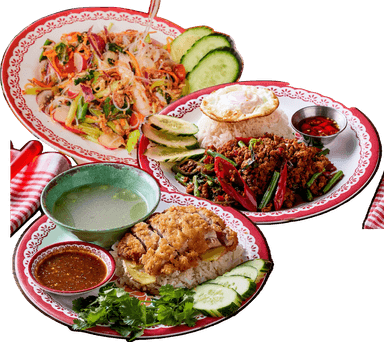 Main dishes w/ any protein option, via sign-up - 44 locations - Pad Kra Prow stir-fry / Khao Mun Gai rice / Glass Noodle Salad - Rosa's Thai