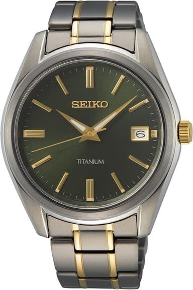 Seiko 40mm Green Dial Titanium Mens Quartz Watch, Model: SUR377P1 - Amazon