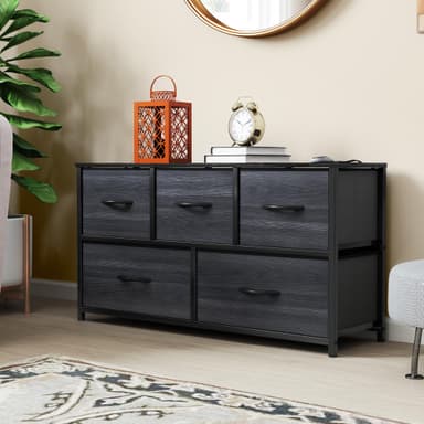 YITAHOME Wide Fabric Chest of Drawers with 5 Drawers, Easy Pull Handle, Sturdy Steel Frame, Charcoal Black - Amazon