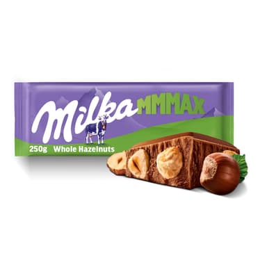 Milka Mmmax Alpine Milk Chocolate Bar with Whole Hazelnuts 250g (£2.24 S&S) - Amazon