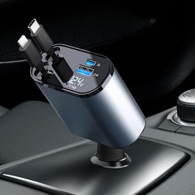 AXFEE Retractable 4 in 1 Fast Car Charger, 2 Port PD & QC 3.0 - USB C + Lightning Charger by Ouuze / FBA - Amazon