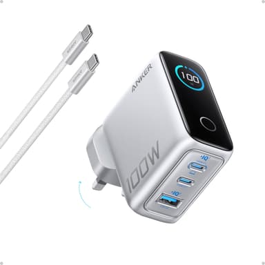 Anker 100W USB C Charger, 3-Port Fast Charger Plug, Ultra-Compact GaN Laptop Charger, Smart Display - Sold By AnkerDirect UK FBA - Amazon