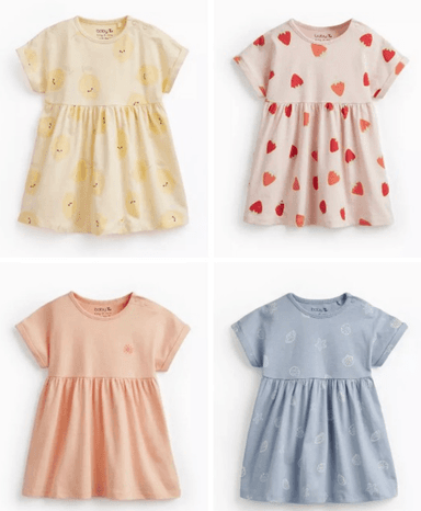 Cotton Short Sleeve Dress (Pink/ Lemon/ Cream,Blue,Brown Shell/ Strawberry/ Gingham/ Red,Blue Stripe/ Holiday/ Floral) Sizes 0-24M+ Free C&C - Argos