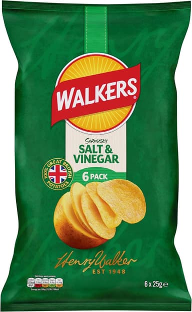 Walkers Salt & Vinegar Multipack Crisps 6 x 25g - Amazon