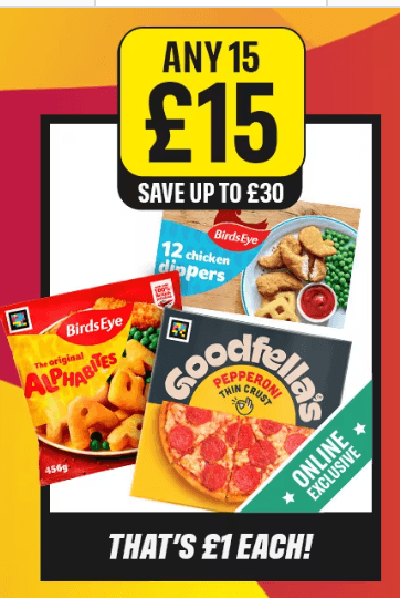 15 for £15 Easy Teas (Frozen Food) - Birds Eye/Goodfellas/McCain/Richmond/Young's/Aunt Bessie's/Rowntree's/Iceland - Iceland