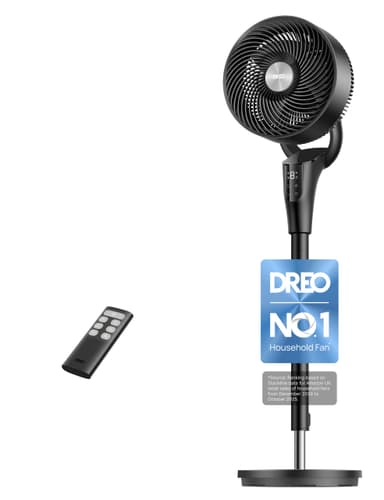 Dreo 42" Silent Standing Fan 20dB with Remote, 8 Speeds, 90° Oscillation, Timer & LED Display, Colours: Black/White (Upgraded Model) - Amazon