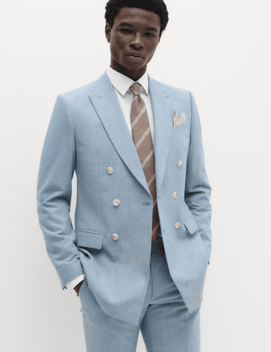 M&S Slim Fit Double Breasted Suit Jacket - Size 34-48 - Chambray - (Free C&C) - Marks & Spencer