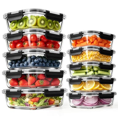 MEETOZ 10 Pack Glass Meal Prep Food Containers - Black / Colourful - Prime Price - Sold by yubb / FBA - Amazon