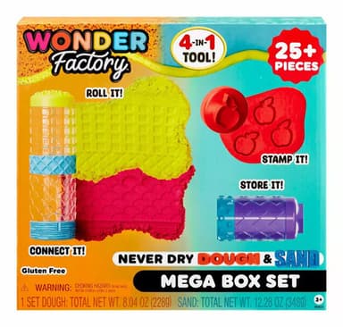Wonder Factory Play Dough and Dry Sand Mega Box Set (4 Tubes of Dough & 4 Tubes of Sand) - Free Click and Collect - Argos