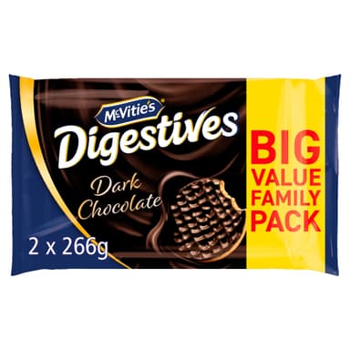 McVitie's Digestives Dark Chocolate Biscuits, Family Twin Pack 2 x 266g, 532g (£2.34 - £2.61 with S&S) - Amazon