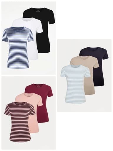 Womens 3 Pack Scoop Neck Short Sleeve Tops / Crew Neck T-Shirts (2 Colour Options) Sizes 8-24 + 10% Off with George Reward + Free C&C - George At ASDA